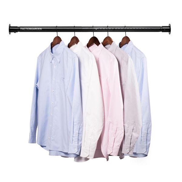 FACTIONGARDEN Closet Rod, 17 to 96 Inch Adjustable Closet Rods for Hanging Clothes Heavy Duty Closet Hanging Rod Metal Black Closet Poles for Wardrobes