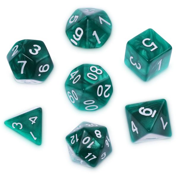 7 Pieces DND Dice Set for Dungeon and Dragons, Purple Nebula Polyhedral Dice RPG Role Playing Table Games D&D D20 D12 D10 D8 D6 D4 (Dark Green)