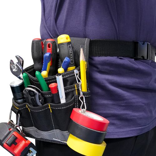 KUNN Electrician Tool Pouch,1680D Durable Tool Pouches with Belt Clip,Small Professional Electrician Pouch for Maintenance Tradesman,Grey