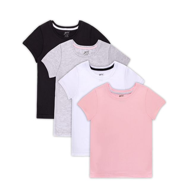 Brix Girls' Short Sleeve Tees - 4-Pack Crew Neck Jersey Comfort Soft T-Shirts. 4T