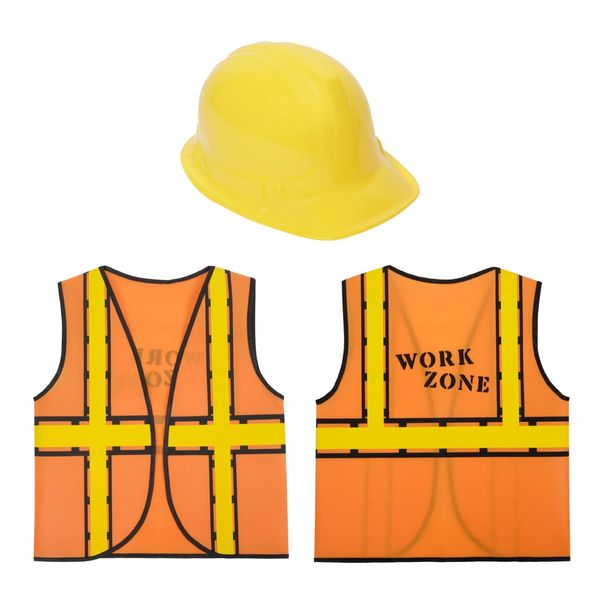 BLUE PANDA 6 Set Construction Worker Costume, Kids Construction Vest and Kids Hard Hat for Dress-Up, Construction Theme Birthday Party, or Halloween Costume