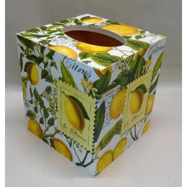 Handmade Decoupage Wood Tissue Box Cover, Lemons, Citrus