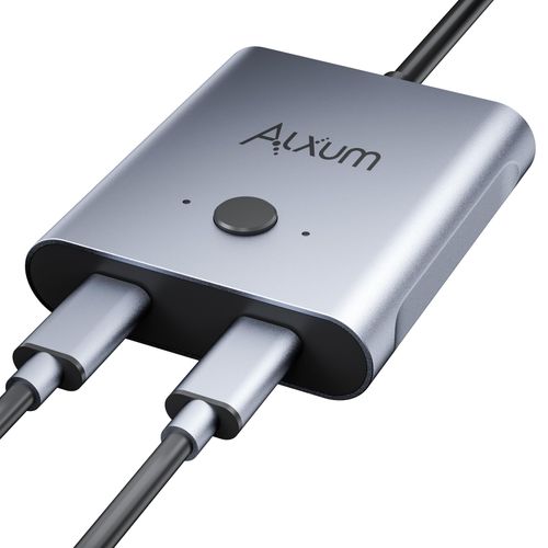 Alxum USB C Switch - Bi Directional Video KVM Switcher Selector 2 in 1 Out/1 in 2 Out, 2 Computers Share 1 Devices 8K@60Hz 10Gbps Data Transfer 100W Charging USB-C Cables Included