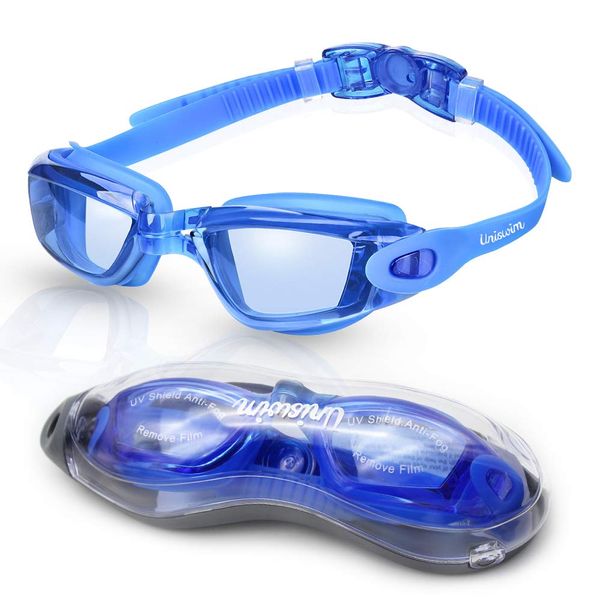 Uniswim Clear Swimming Goggles Anti Fog for Adult Swim Glasses Eye Protection for Swimming-Blue