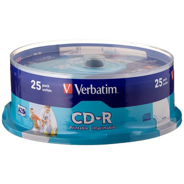 Verbatim CD-R AZO Wide Inkjet Printable 700 MB, 25er Pack Spindel, CD Rohlinge, 52-fache Brenngeschwindigkeit mit langer Lebensdauer, leere CDs bedruckbar, Audio CD Rohling