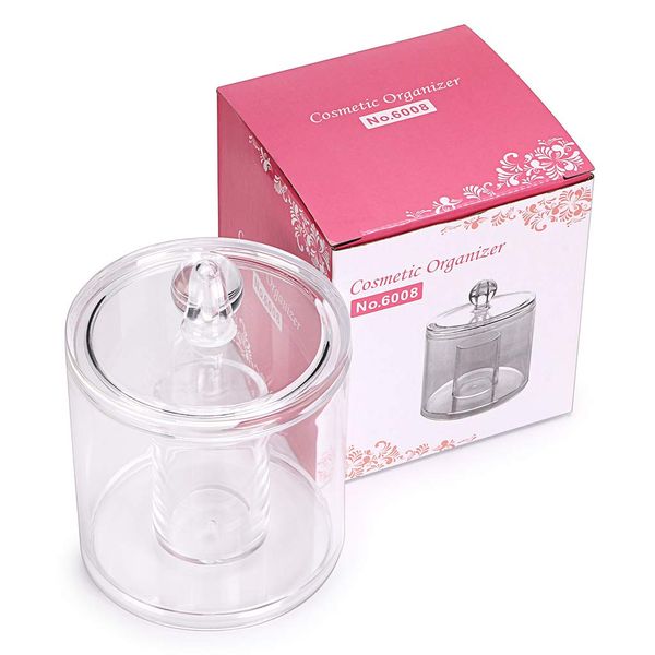 SUMTree Qtip Cotton Ball Holder Acrylic Qtip Dispenser with Clear Lid, Floss Swab Dispenser, Bathroom Storage Jar Canister, Plastic Apothecary Jar for Kitchen Bathroom Dressing Table