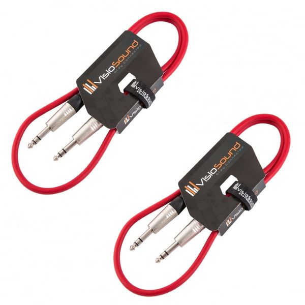 2 x 6.35mm 1/4" Stereo TRS Jack Lead/Balanced Signal Audio Patch Cable / 2 Pack 1m Red/Red