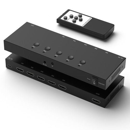 RuiPuo 5Port HDMI Switcher 4K@60Hz 5In 1Out HDMI Selector with IR Remote Supports Full HD 4K/1080P/3D & HDCP2.2 for Switch,Xbox,PS4/PS5,Fire Stick,Roku,Apple TV etc.