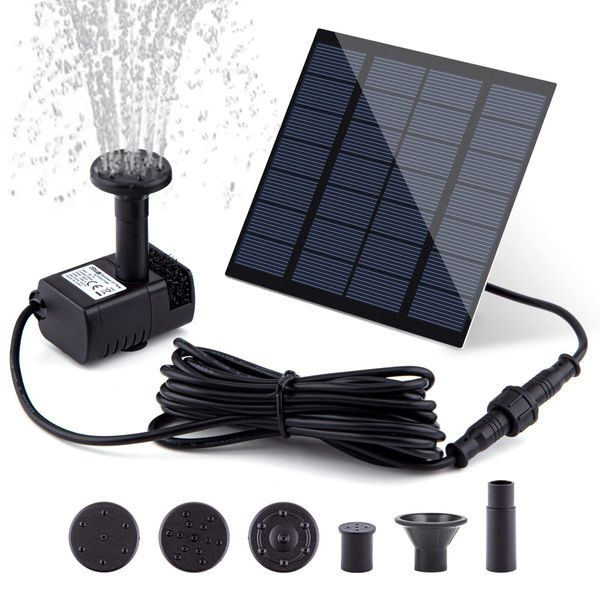 Solar Fountain Pump Kit with Separate Solar Panel, 1.8 W Upgraded Solar Water Pump with 3 M Long Cable & 4 Nozzles for Bird Bath, Outdoor Pond, Patio Garden and Fish Tank (Black)