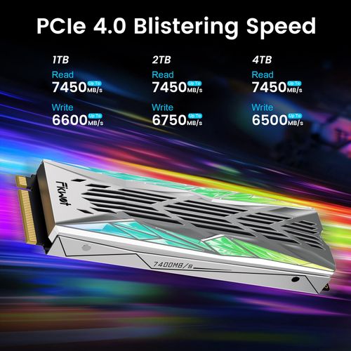 Fikwot FN990 2TB NVMe SSD M.2 2280 PCIe Gen4x4 with RGB Heatsink, Up to 7450MB/s, 3D NAND TLC, Internal Gaming Solid State Drive for PS5 & Desktop