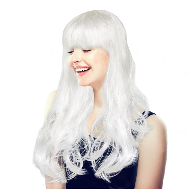 SKHAOVS Long Silver White Straight Wig, Long Straight Hair Cosplay Wigs Fancy Dress Wig, Hair Anime Cosplay Halloween Party Costume Wigs for Women, Straight Synthetic Hair for Cosplay Anime (1Pcs)