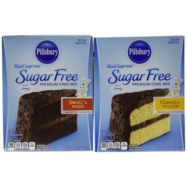 Pillsbury Sugar Free Cake Mix Value Bundle - 1 Box Sugar Free Devil's Food Cake & Classic Yellow Cake