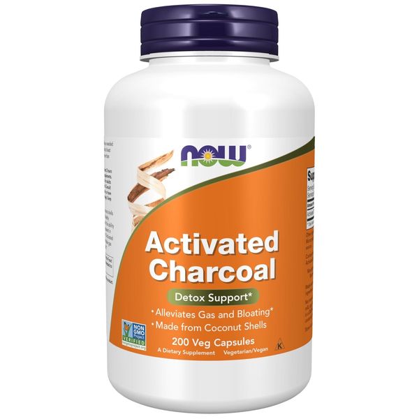 200 Count Activated Charcoal Capsules Detox Support Alleviates Gas Bloating