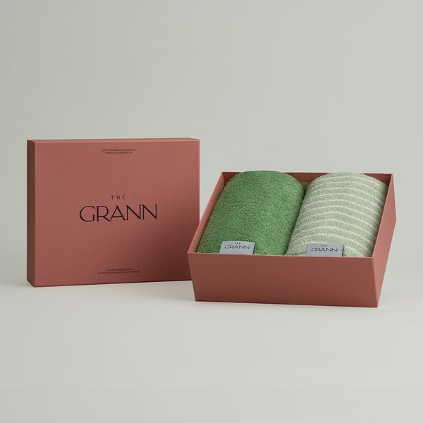 [Exclusive] [Gift Wrapping] Sage &amp; Mint Stripe (2P) Gift Set - Gran Signature Face Towel