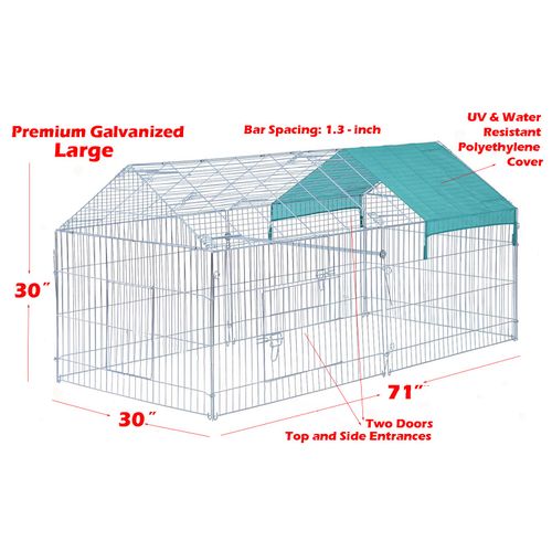 71" x 30" Galvanized Steel Foldable Outdoor Chicken Coop Run Metal Pet Hutch Enclosure Small Animal Playpen Waterproof Cover for Rabbits Chickens