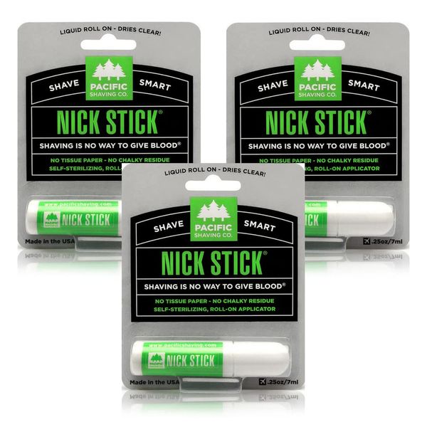 Pacific Shaving Company Nick Stick - Liquid Roll-On Applicator Puts Nicks in Their Place With Vitamin E & Aloe Vera - Styptic Pencil - Residue Free Shave Stick For Men (0.25 Oz, 3 Pack)