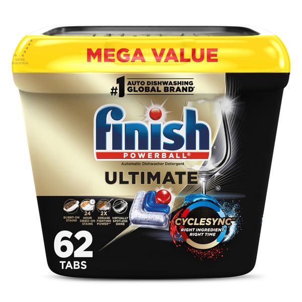 Finish Ultimate Dishwasher Detergent- 62 Count - With CycleSync™ Technology - Dishwashing Tablets - Dish Tabs