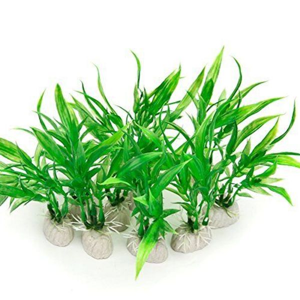 10 Pack Artificial Aquarium Plants, Small Size 4 inch Approximate Height Green