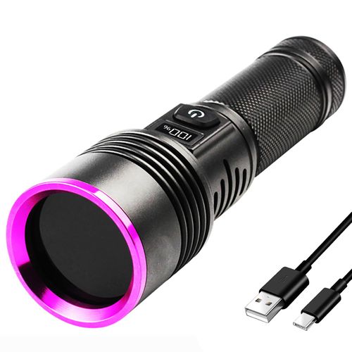 UV Flashlight 30W, 7000 mAh High Power 365nm UV Light, 4-Core LED USB Rechargeable Black Light Flashlight for Dog, Cat Urine, Dry Stains, AC Leak, Uranium Glass, Bed Bug