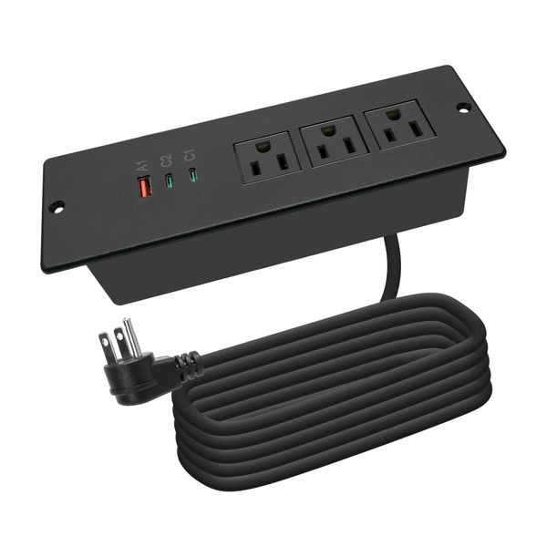 4 LEAF Recessed Power Strip USB C 65W,Flush Mount Desktop Power Outlets Black