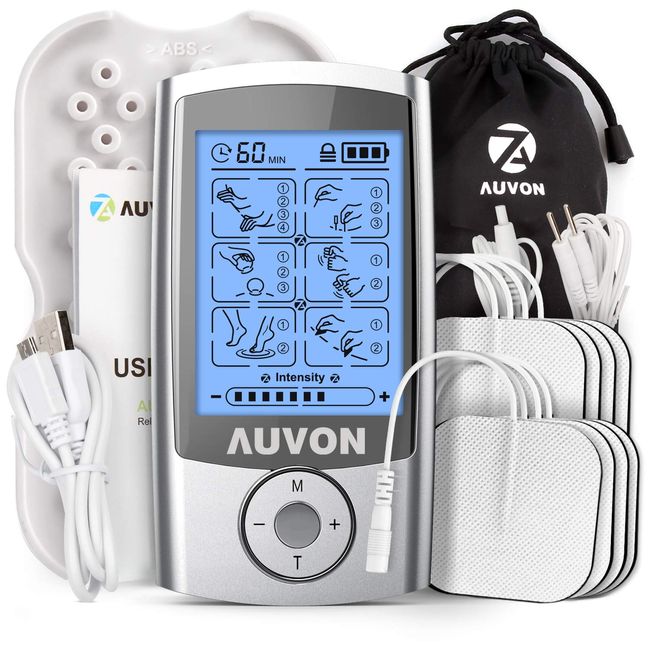 AUVON 24 Modes Dual Channel TENS Unit Muscle Stimulator with 2X Batter