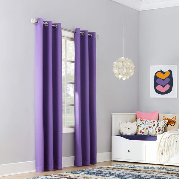 Sun Zero Riley Kids Bedroom Blackout Grommet Curtain Panel, 40" x 63", Purple