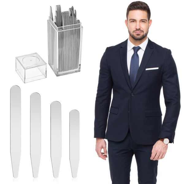 YAANBUNB 40 Pcs Metal Collar Stays Shirt Collar Stiffeners 4 Sizes Collars Support Stays Stainless Steel Collar Stays Collar Stiffeners Set with Clear Acrylic Box for Men Women(56mm, 63.5mm,70mm,76mm)