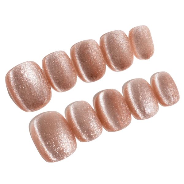 Sun&Beam Nails Handmade Nail Tips, Short, Round, Plain, Skin Color, Beige, Cat Eye, Magnet, Popular, Stylish, Cute, False Nails, Pack of 10 (#95, L)