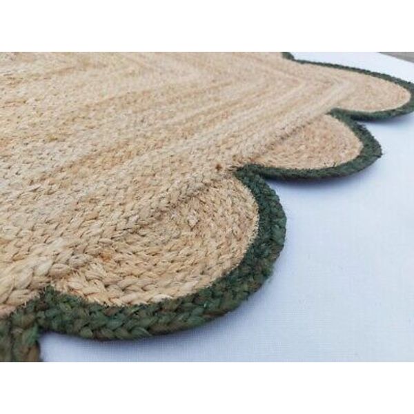 4x10 Runner Jute Rug Scalloped Jute Green Rug Outdoor Rug  Stair Rug Yoga Mat