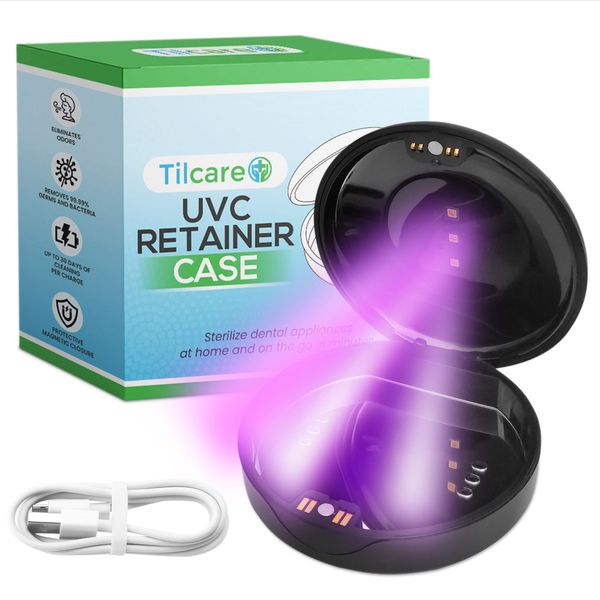 UVC Retainer Case for Invisalign by Tilcare - Dental Aligner with UV Light for Aligners, Retainers, Mouth Guard, Whitening Trays - Remove Odors