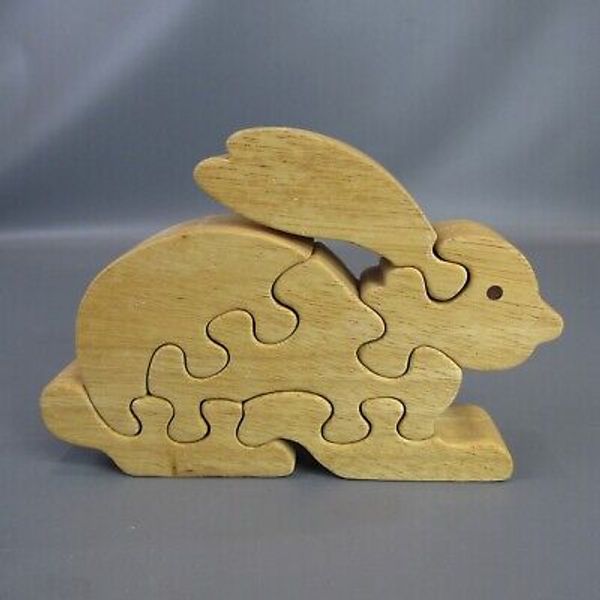 Rabbit Wooden Scroll Saw Puzzle Figure 6" x 8" Wood Bunny Toy