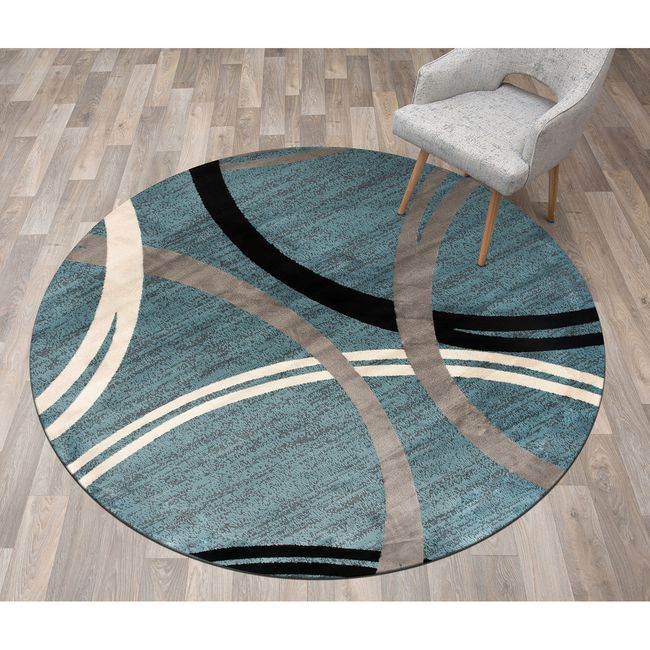 Rugshop Round Carpet Contemporary Abstract Circles Design Blue Round Rugs 6'6"