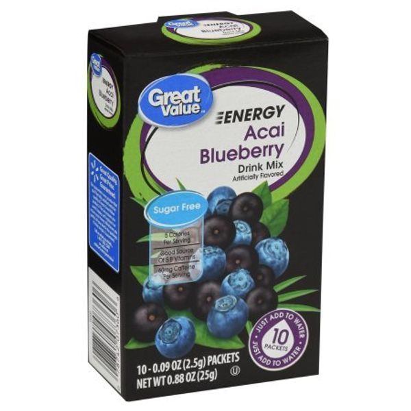 Great Value Sugar Free, Low Calorie ENERGY Blueberry Acai Drink Mix (Pack of 4)