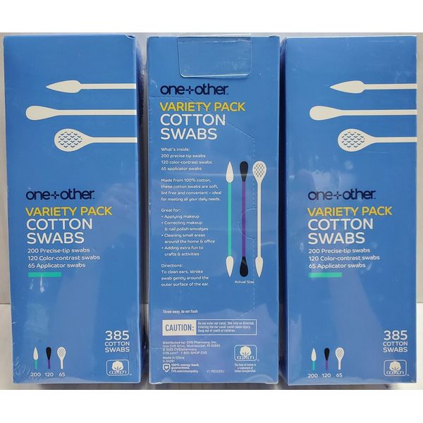 New 385 CVS One+Other Cotton Swabs, Variety Pack, Color, Applicator, Precise-Tip