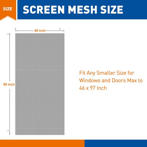 MAGZO Screen Door Replacement Mesh,48"W x 99"L Window Screen Mesh Adjustable Screen for French Patio Entry Porch Sliding Door Screen Mesh Curtain Net Black