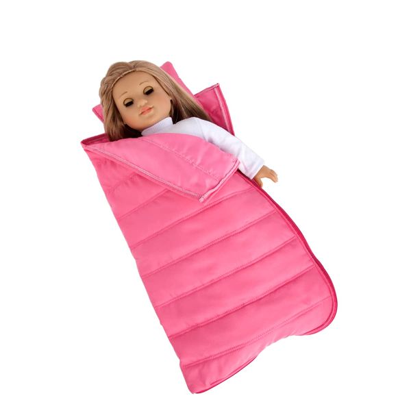 DreamWorld Collections Slumber Party - Pink Sleeping Bag with a Pillow - Fits 18 Inch Doll, 18 Inch Doll Accessories (Doll Not Included)