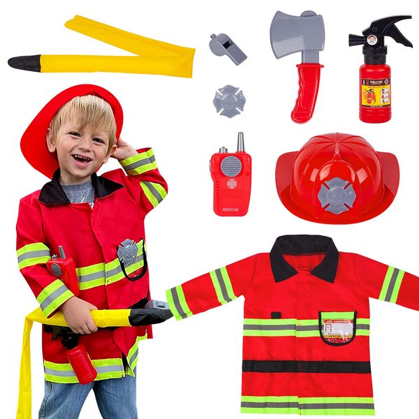 Liberry Fireman Costume for Kids 3 4 5 Years Old, Firefighter Tools with Fire Extinguisher, Pretend Play Toy Gift for Toddler Boys & Girls