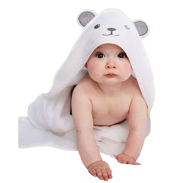 HIPHOP PANDA Hooded Towel - Rayon Made from Bamboo, Soft Bath Towel with Bear Ears for Babie, Toddler, Infant - Ultra Absorbent, Baby Stuff Shower Gifts for Boy and Girl - (Bear, 30 x 30 Inch)