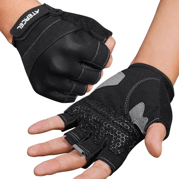 ATERCEL Workout Gloves for Women and Men, Excellent Palm Protection Gym Gloves with Anti-Slip Silicone, Breathable and Durable Weight Lifting Gloves for Powerlifting, Exercise, and Cycling(Black, S)