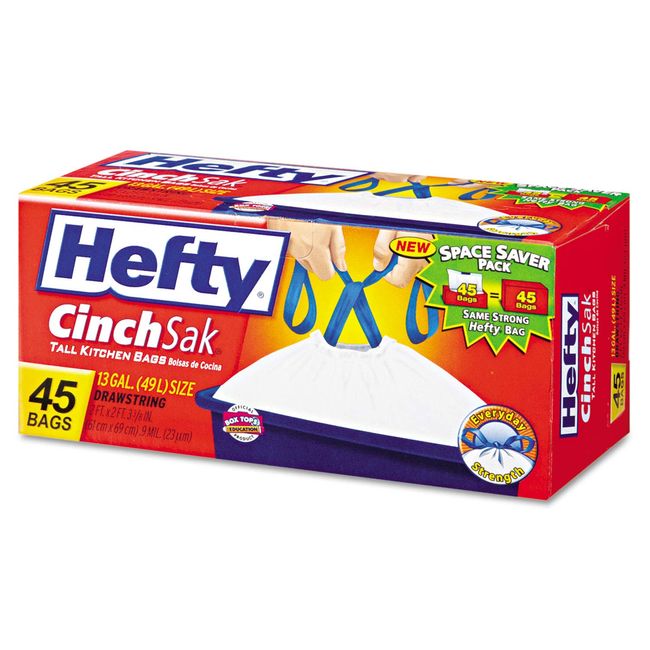  Hefty Strong Tall Kitchen Trash Bags, Unscented, 13 Gallon, 45  Count : Health & Household