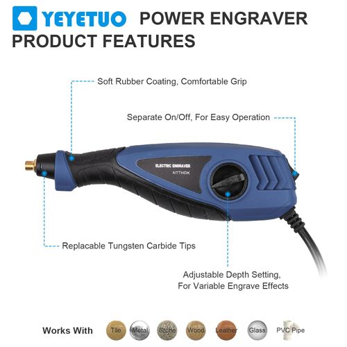 25W Engraving Pen, 6 Speed Power Engraving Tool, Handheld Engraver Pen with Tungsten Carbide Steel Bits for Wood Metal Glass Professional Etching Tool