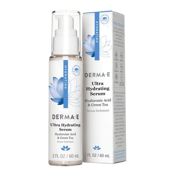 DERMA E Ultra Hydrating Serum with Hyaluronic Acid and Green Tea – All Natural, Antioxidant-Rich Serum – Smoothes Skin – Concentrated Facial Serum, 2oz