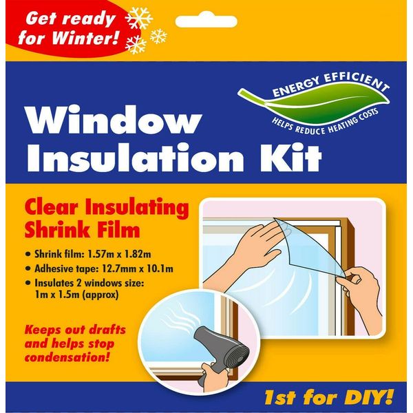 Window Film Indoor Double Glazing Insulation Kit Winter Draught Excluder Shrink Panels Frost Heating Glass Keep Out Drafts and Help in Condensation Insulating Interior 2 Windows Size 1m X 1.5m (1 Pk)