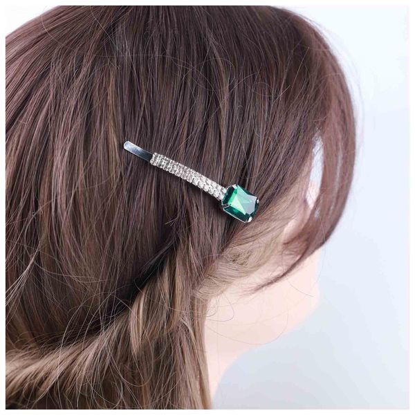 Allereya Rhinestone Wedding Hair Pins Barrette Crystal Hair Barrette Clip CZ Bling Bridal Headpieces Decorative Head Clip Headwear Bridal Hair Accessories for Women and Girls (Green)