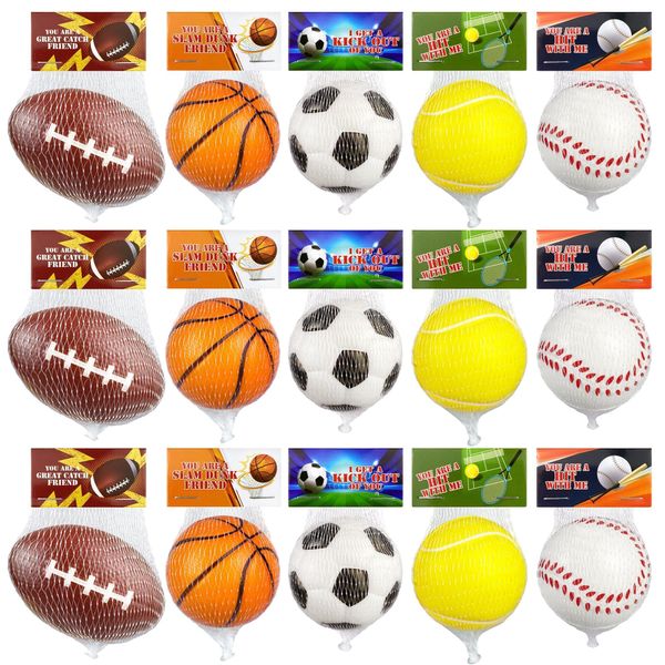 15 Set Foam Bouncy Sports Balls Party Favors Goodie Bag Stuffers Gift Card Football Tennis Basketball Soccer and Baseball Bouncy Balls Party Favors for Goodie Bag Fillers and School Rewards