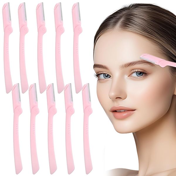 Andibro 10 Stück Augenbrauenrasierer Faltbarer, Augenbrauen Messer Gesichtshaarentferner und trimmer Mehrzweck Rasierer für Frauen und Damen(Rosa)