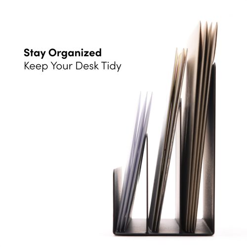 xympo Desktop Mail Organizer – 3-Slot Black Metal Letter Holder and Bill Sorter for Office and Home
