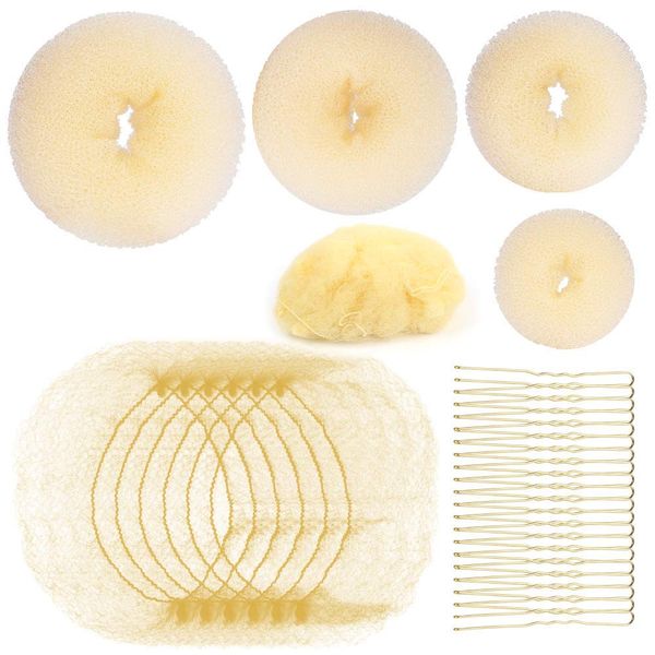 Teenitor Bun kit with 20pcs Blonde Girls Bun Net, 4pcs Hair Bun Maker and 20pcs U Shaped Hair Pins