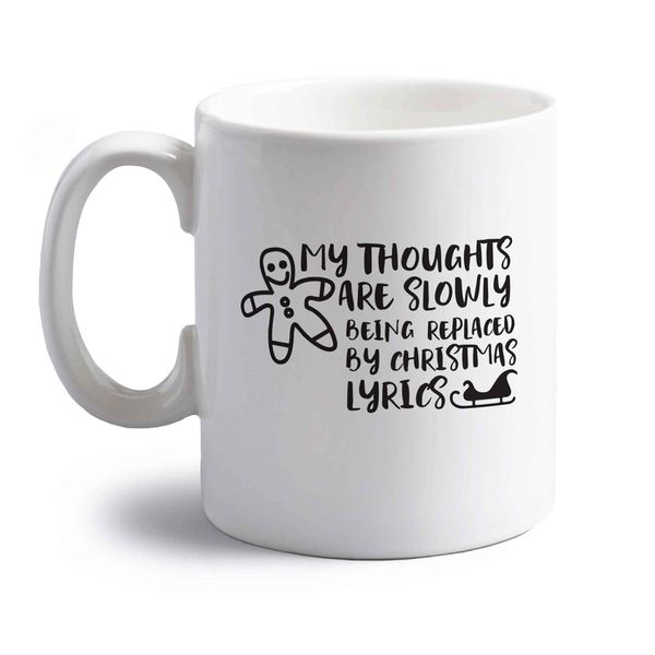 Flox Creative 10 oz Ceramic Mug Thoughts Replace Christmas Lyrics Right Handed