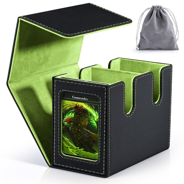 Infinity Guard Deck Box with Commander Display Window，Trading Card Storage Box holds 160+ Double-Sleeved Cards, Baseball Card Case Suitable for MTG,CCG,EDH (Black&Lime Green)